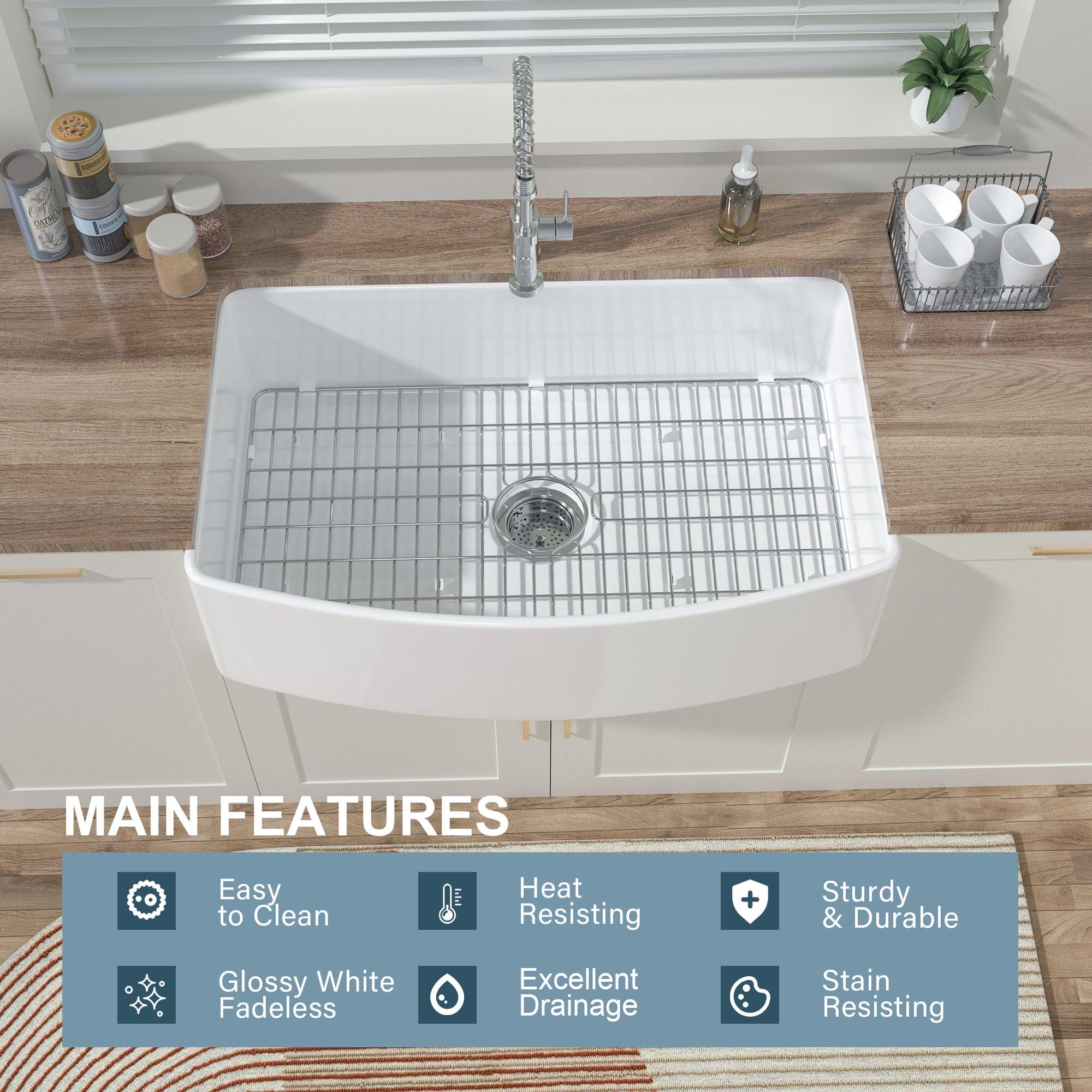 Miuara Farmhouse Sink Farm Sink Farmhouse Kitchen Sink Fireclay Sink Curved Apron Sink Undermount Kitchen Sink - Miuara LLC