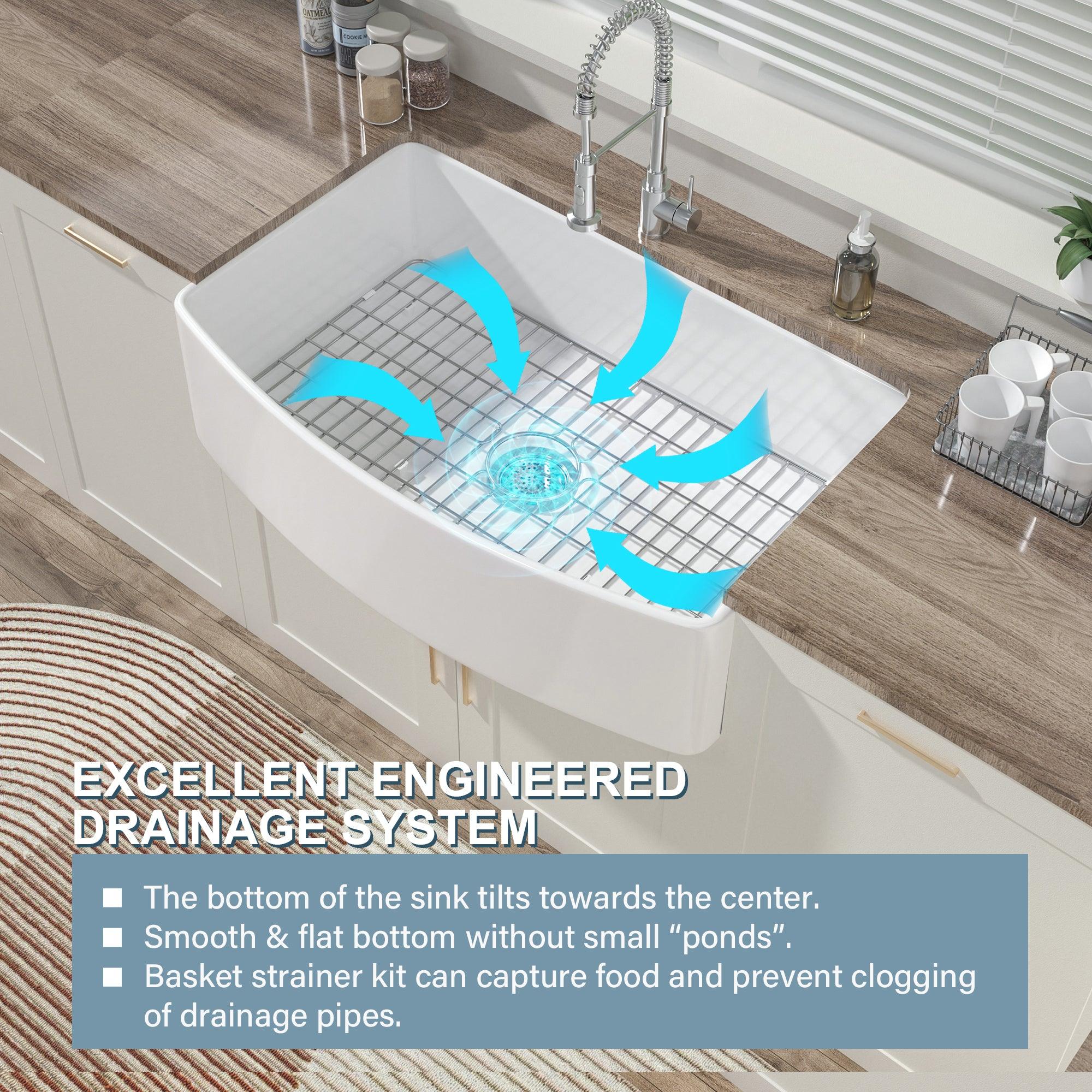 Miuara Farmhouse Sink Farm Sink Farmhouse Kitchen Sink Fireclay Sink Curved Apron Sink Undermount Kitchen Sink - Miuara LLC