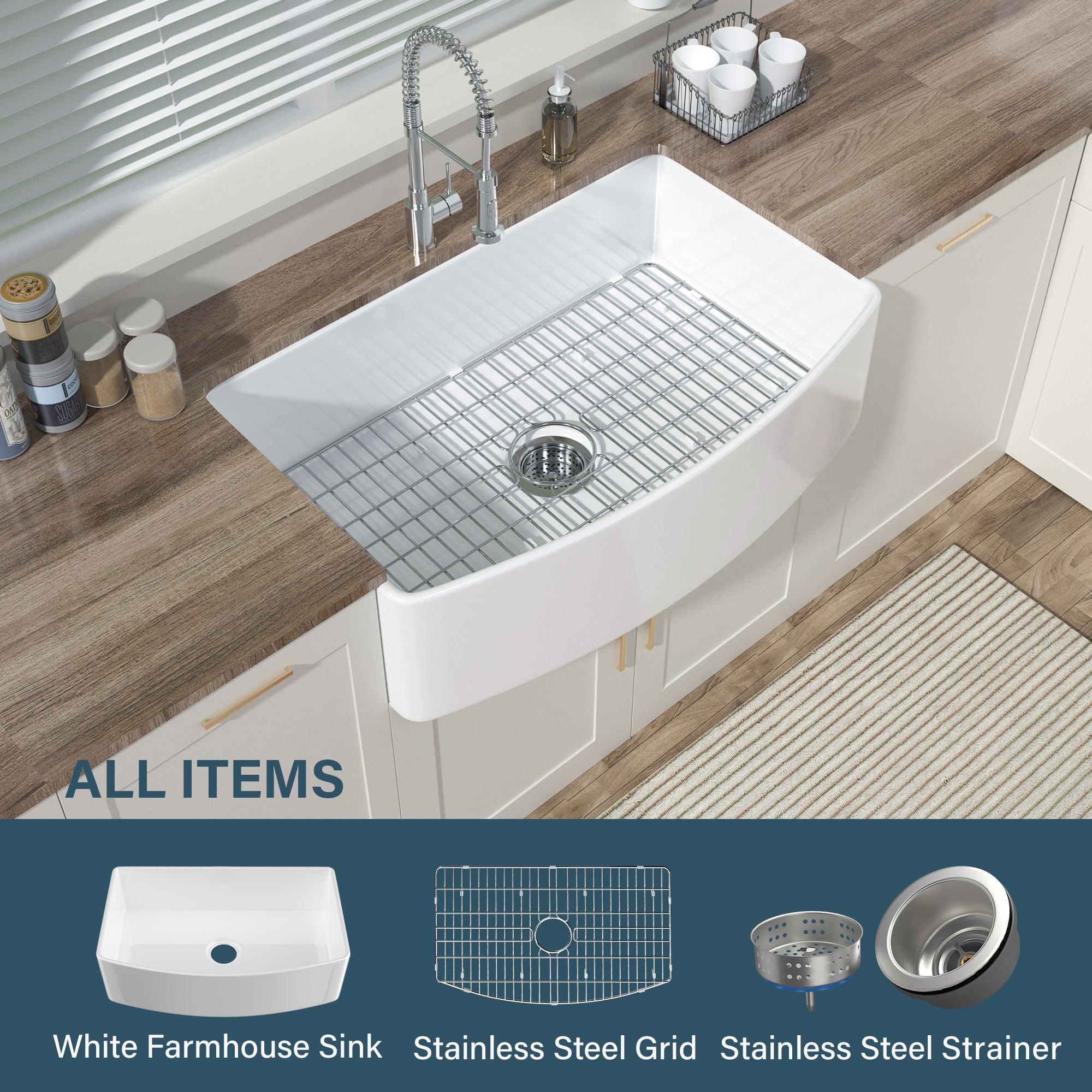 Miuara Farmhouse Sink Farm Sink Farmhouse Kitchen Sink Fireclay Sink Curved Apron Sink Undermount Kitchen Sink - Miuara LLC