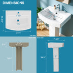Pedestal Sink: 55.88 cm Single-Hole Ceramic Base Sink Combo for Bathroom, 55.88 cm Depth × 43.18 cm Width × 86.96 cm Height, White, with 1 Overflow Hole and 1 Faucet Hole