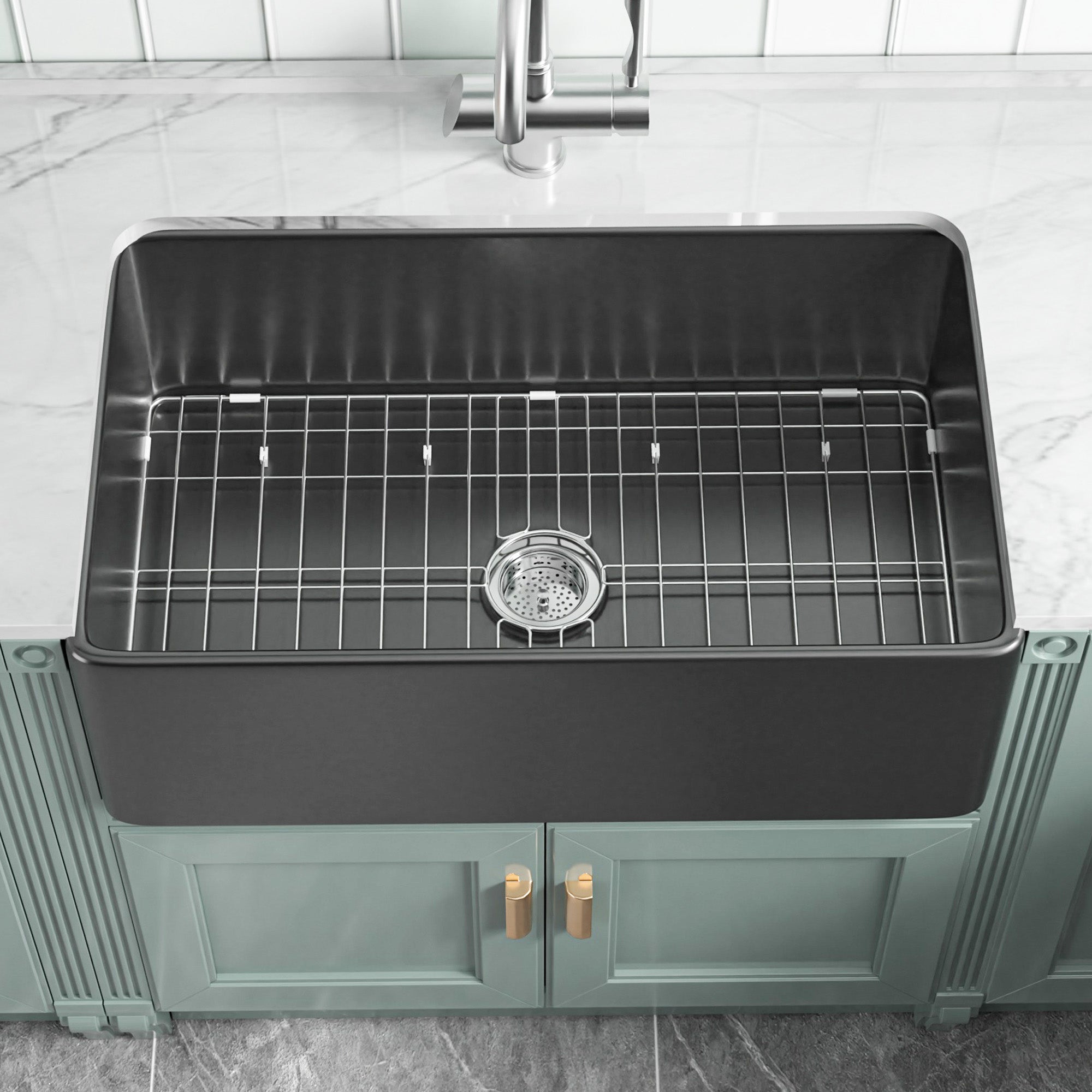  Black Farmhouse Sink 76.2 cm - Apron-front Undermount Double-sided Kitchen Sink, 76.2 cm × 45.7 cm × 25.4 cm, Farmhouse-style Single Bowl, Heavy-duty Solid Fireclay, Matte Black, Ideal for Kitchen