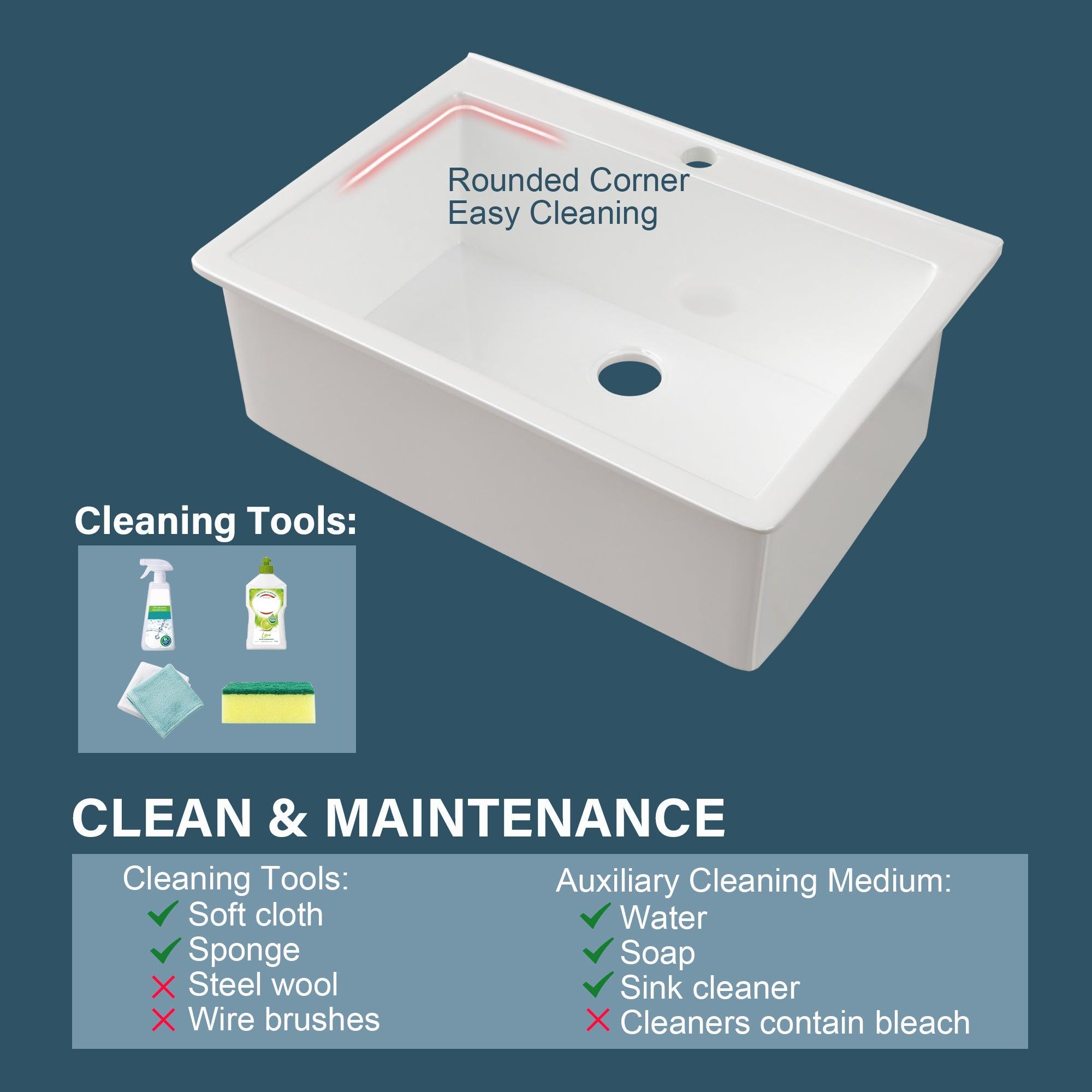 White Kitchen Sink 30 Inch 1 Hole - Outdoor Kitchen Sink Drop In 30"x22",9" Deep Laundry Sink,Fireclay Topmount Kitchen Sink Single Bowl, w Accessories,for Kitchen & Island & Outdoor & Laundry - Miuara LLC