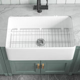 76.2 cm Bright White Farmhouse Kitchen Sink Apron Front Undermount Installation, Double-sided Structure, Dimensions 76.2 cm × 45.7 cm × 25.4 cm | Single Bowl, Heavy-duty Solid Fireclay Construction | Perfect for Residential Kitchens