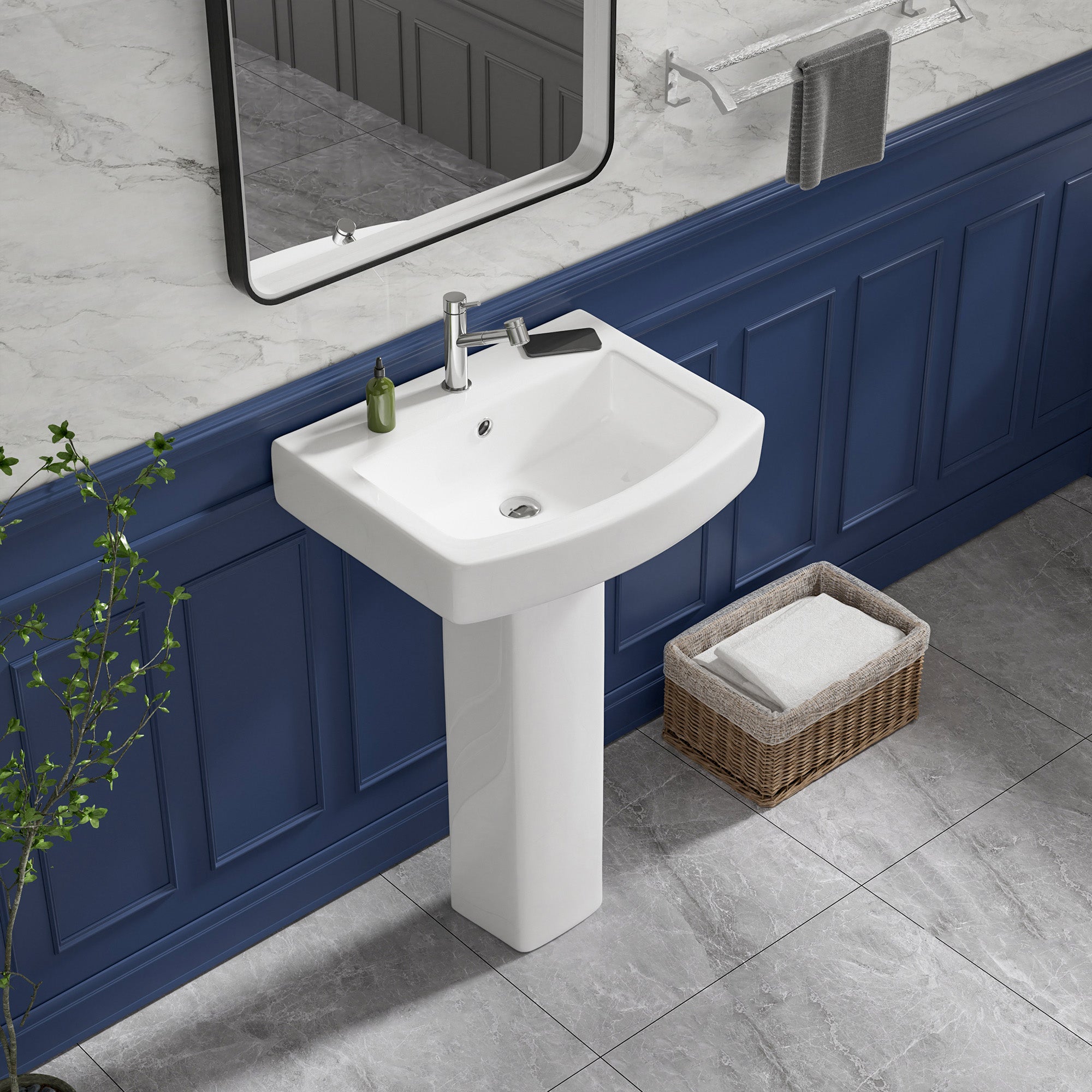 Pedestal Sink 22 Inch - 1 Hole Porcelain Pedestal Sink Combo for Bathroom, 22"Dx17"Wx34.5"H, White Color, with 1 Overflow Hole & 1 Faucet Hole Visit the Miuara Store