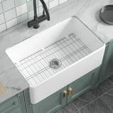 76.2 cm Bright White Farmhouse Kitchen Sink Apron Front Undermount Installation, Double-sided Structure, Dimensions 76.2 cm × 45.7 cm × 25.4 cm | Single Bowl, Heavy-duty Solid Fireclay Construction | Perfect for Residential Kitchens