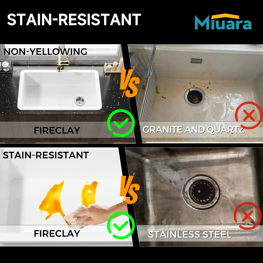 White Undermount Kitchen Sink 32 Inch - Large Topmount Fireclay Drop In Sink 32"x19"x10", Dual Mount Heavy Duty Deep Single Bowl, with 2 Custom Accessories, Glossy White, for Kitchen