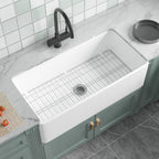 91.44cm Oversized Apron-Front Kitchen Sink   91.44cm × 45.72cm × 25.4cm double-sided apron-front single bowl, undermount installation. Made of solid fireclay in bright white, this farmhouse-style sink is durable and ideal for kitchens.