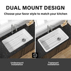 White Undermount Kitchen Sink 32 Inch - Large Topmount Fireclay Drop In Sink 32"x19"x10", Dual Mount Heavy Duty Deep Single Bowl, with 2 Custom Accessories, Glossy White, for Kitchen