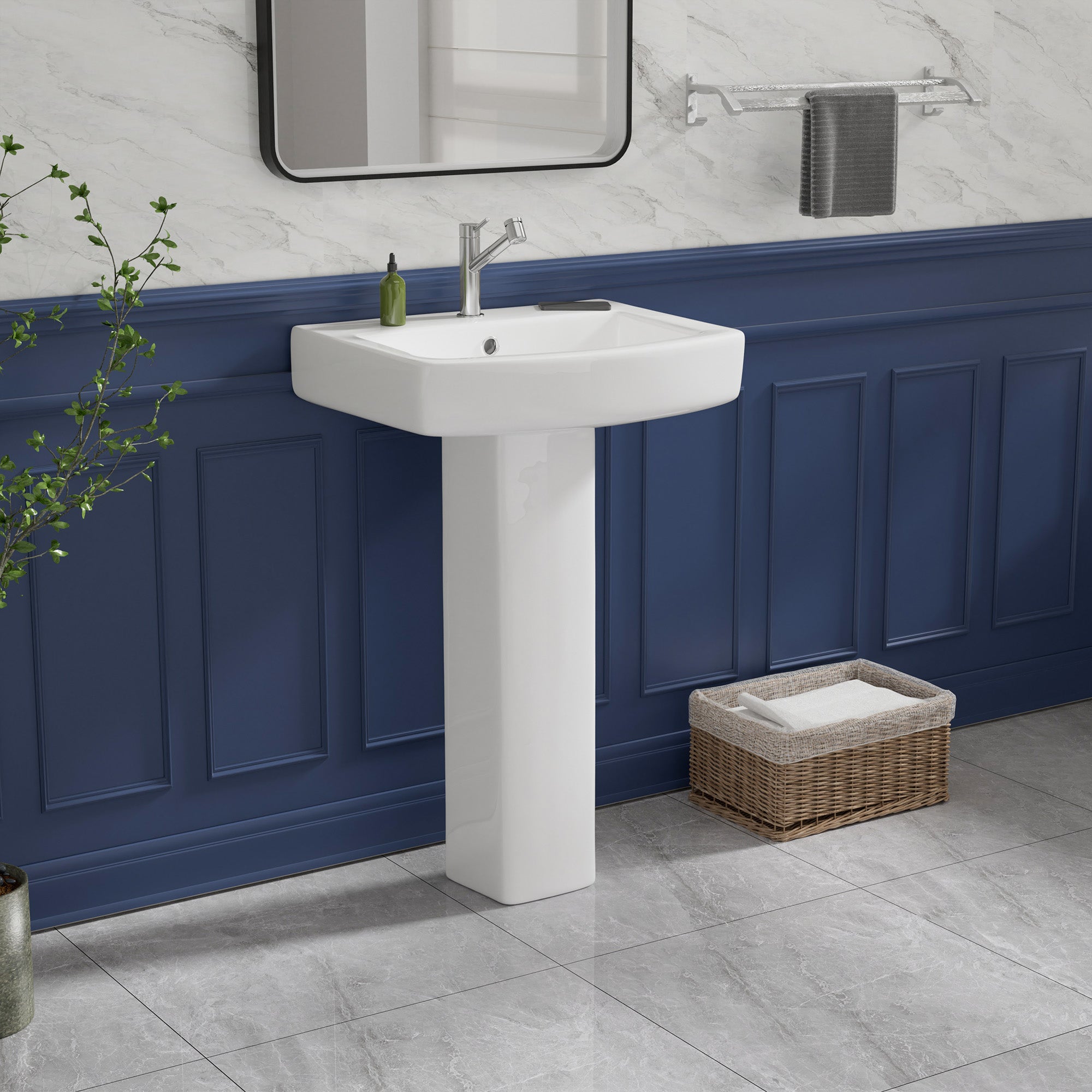 Pedestal Sink 22 Inch - 1 Hole Porcelain Pedestal Sink Combo for Bathroom, 22"Dx17"Wx34.5"H, White Color, with 1 Overflow Hole & 1 Faucet Hole Visit the Miuara Store