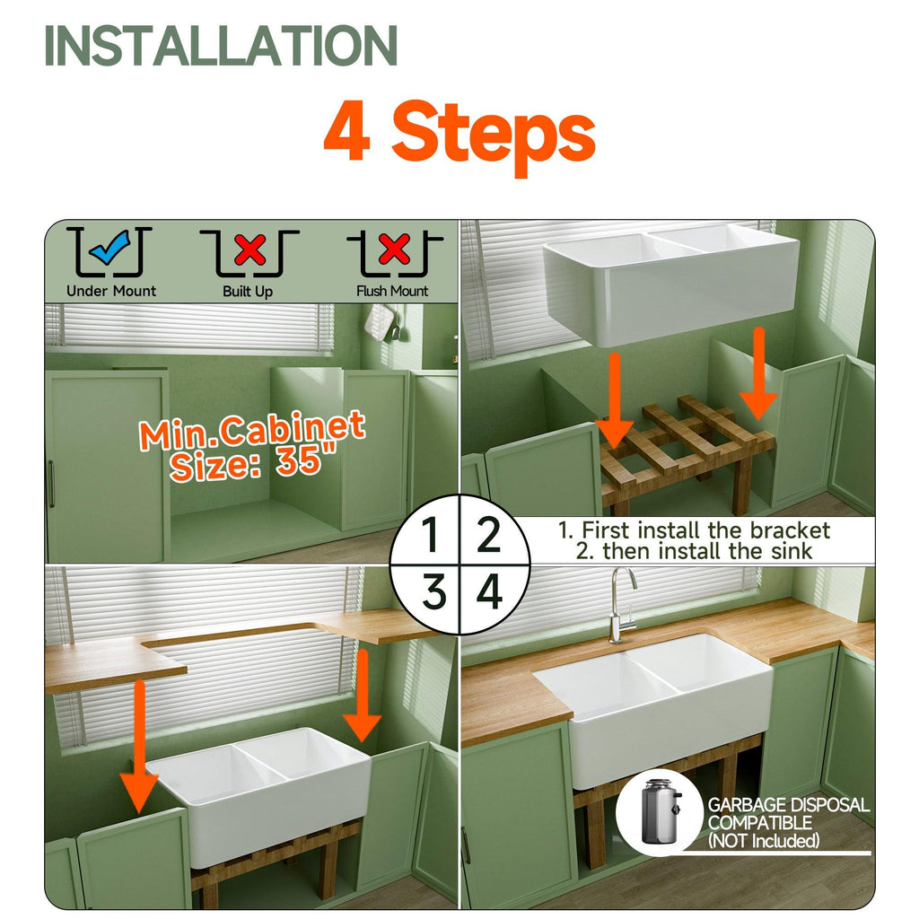 Miuara Farmhouse Sink Farm Sink Undermount Kitchen Sinks Fireclay Sink Decor Fluted Apron Sink - Miuara LLC