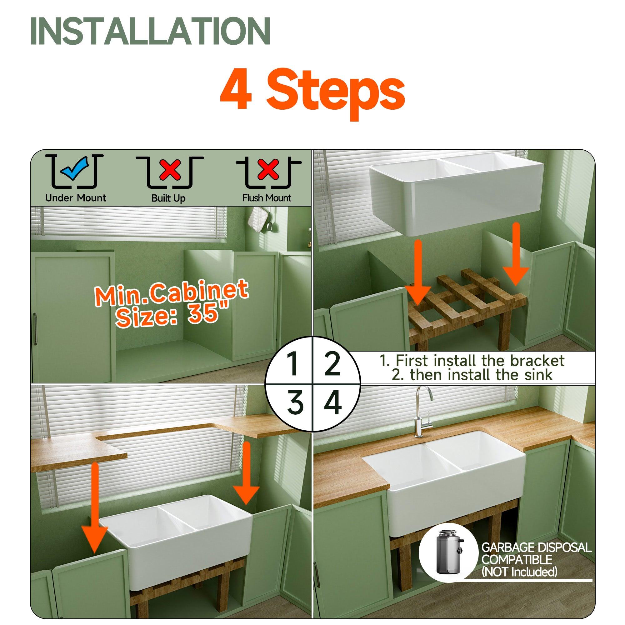Miuara Farmhouse Sink Farm Sink Undermount Kitchen Sinks Fireclay Sink Decor Fluted Apron Sink - Miuara LLC