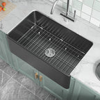  Black Farmhouse Sink 76.2 cm - Apron-front Undermount Double-sided Kitchen Sink, 76.2 cm × 45.7 cm × 25.4 cm, Farmhouse-style Single Bowl, Heavy-duty Solid Fireclay, Matte Black, Ideal for Kitchen