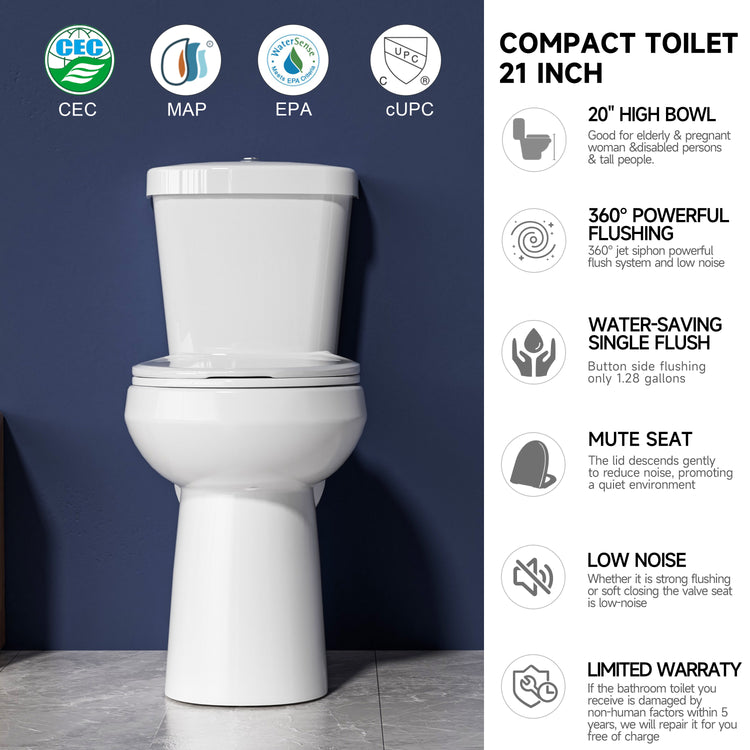Extra Tall Elongated Toilet 22 Inch for Seniors -1.1/1.6 GPF Dual Flush Two Piece Comfort High Toilet, Bowl Height 21 Inch, Seat Height 22”, 12” Rough In, White, for Bathroom