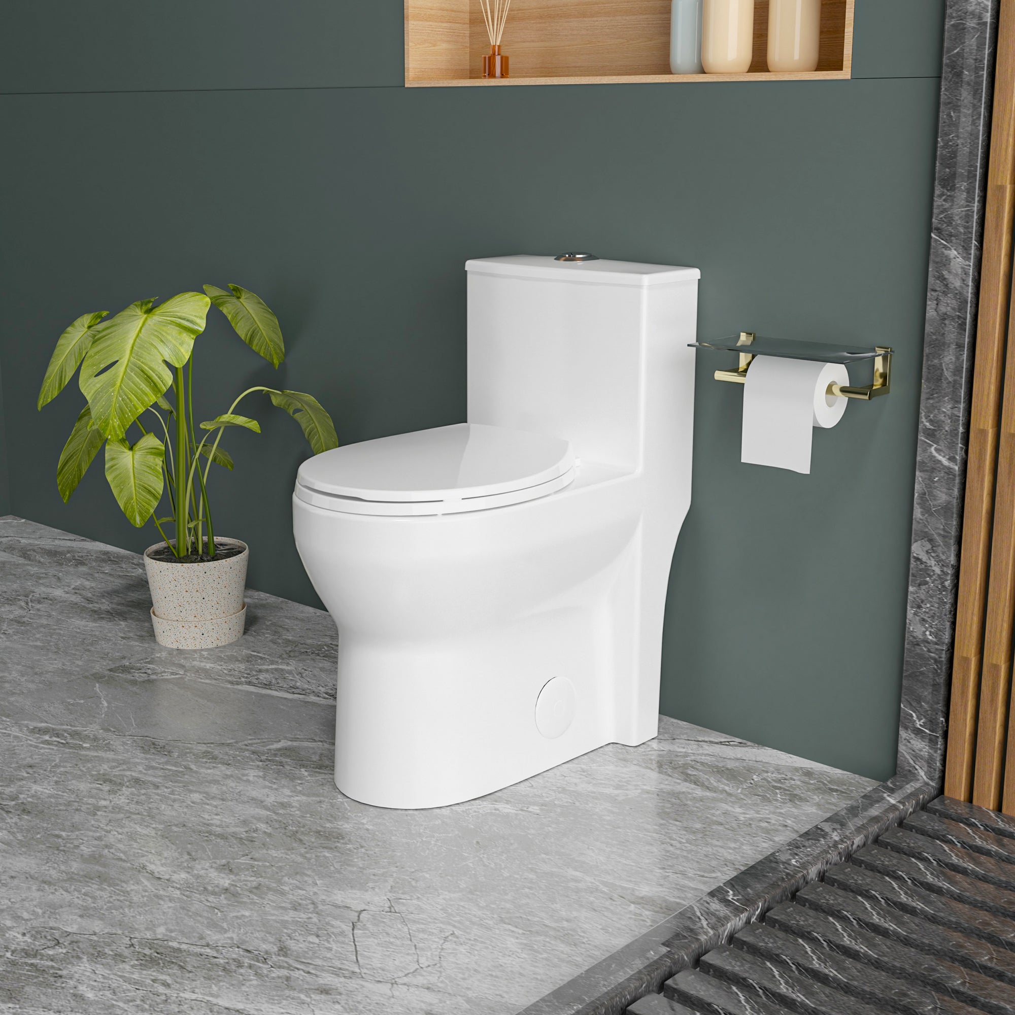 Compact One Piece Toilets for Small Bathroom Space, Modern Toilet with 17 Inch ADA Comfort Seat Height, 1.0/1.28 GPF Tornado Dual Flush,12 Inch Rougn In