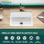 White Undermount Kitchen Sink 24 Inch - Small Topmount Fireclay Bar Sink Drop In 24"x19"x11", Dual Mount Deep Single Bowl, w 2 Accessories, Glossy White, for Kitchen & Laundry & Small Space
