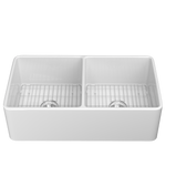 33" White Double-Bowl Farmhouse Apron-Front Sink Reversible Apron Design | 83.82×45.72×25.40 cm | Undermount Mounting | 50/50 Split Bowls | Heavy-Duty Solid Fireclay Construction | Perfect for Home Kitchens