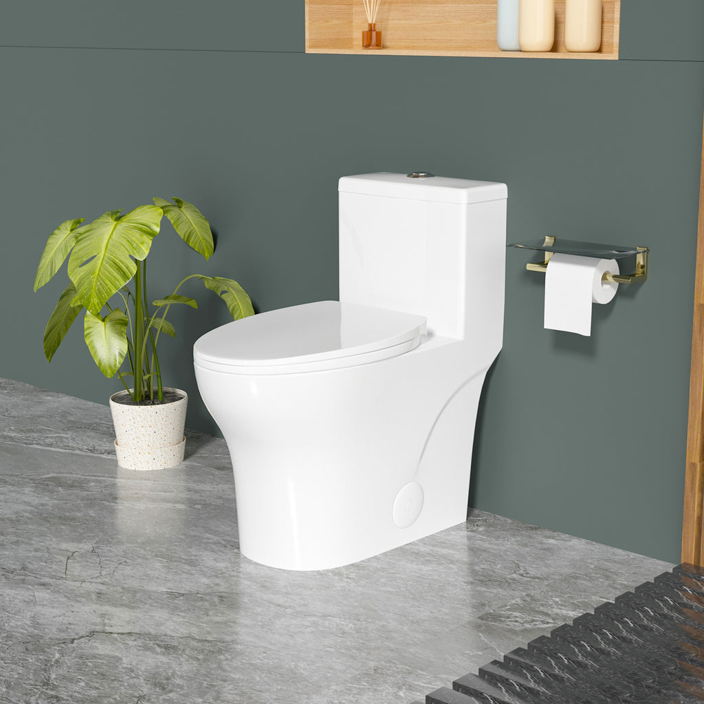 Elongated One Piece Toilets with 17 Inch ADA Comfort Seat Height for Seniors, Modern Toilet with 1.0/1.28 GPF Tornado Dual Flush Water Saving, 12 Inch Rougn In