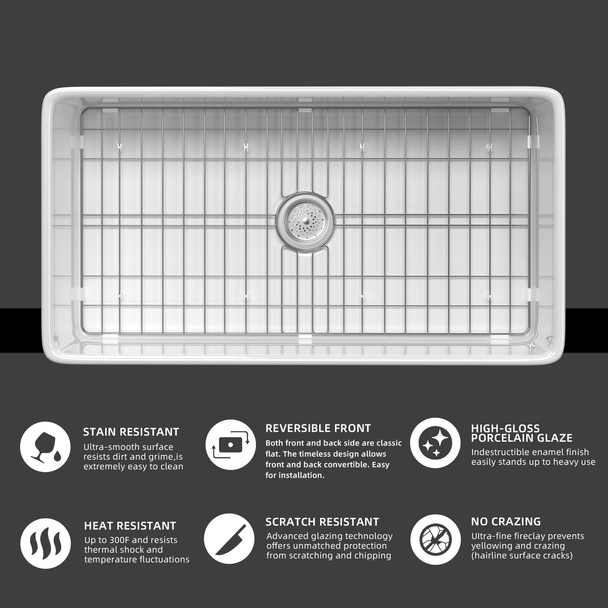 Miuara Farmhouse Sink - 33 Inch Fireclay White Farmhouse Sink Large & Deep Apron Front Kitchen Sink Single Bowl Undermount Farm Sink 33x18x10 with Custom Bottom Grid & Kitchen Sink Strainer - Miuara LLC