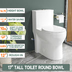 Compact One Piece Toilets for Small Bathroom Space, Modern Toilet with 17 Inch ADA Comfort Seat Height, 1.0/1.28 GPF Tornado Dual Flush,12 Inch Rougn In