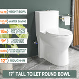 Compact One Piece Toilets for Small Bathroom Space, Modern Toilet with 17 Inch ADA Comfort Seat Height, 1.0/1.28 GPF Tornado Dual Flush,12 Inch Rougn In