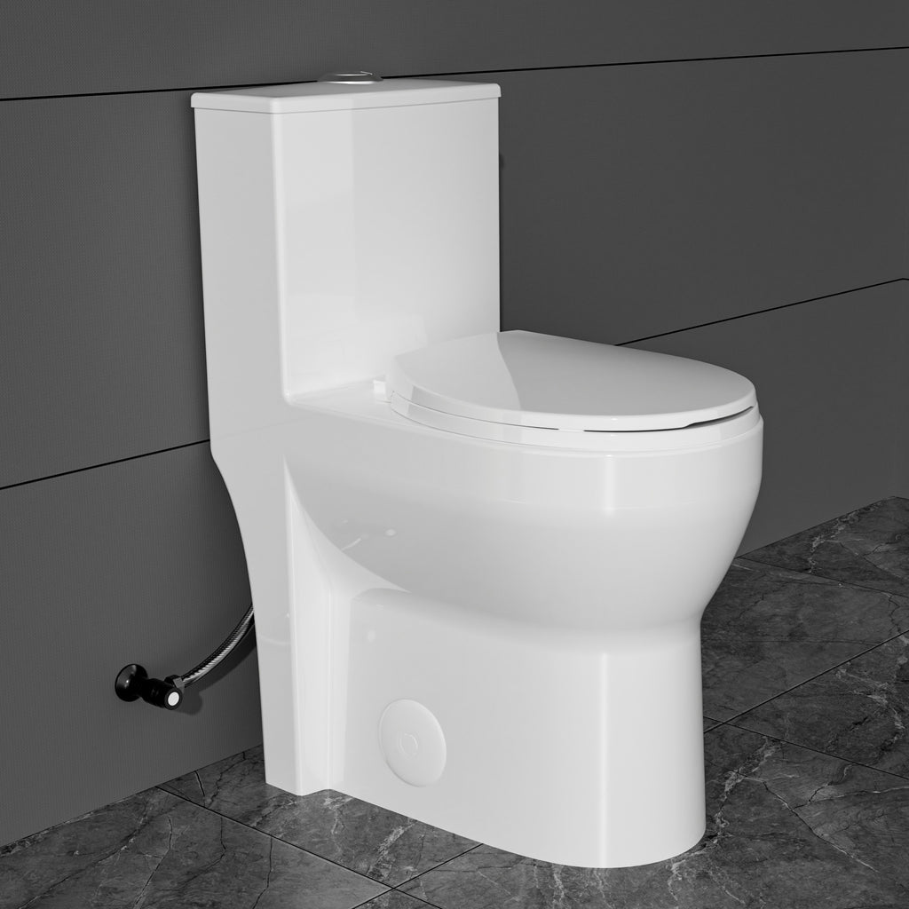 Compact One Piece Toilets for Small Bathroom Space, Modern Toilet with 19 Inch ADA Comfort Seat Height, 1.0/1.28 GPF Tornado Dual Flush,12 Inch Rougn In