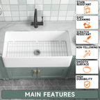 91.44cm Oversized Apron-Front Kitchen Sink   91.44cm × 45.72cm × 25.4cm double-sided apron-front single bowl, undermount installation. Made of solid fireclay in bright white, this farmhouse-style sink is durable and ideal for kitchens.