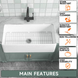 91.44cm Oversized Apron-Front Kitchen Sink   91.44cm × 45.72cm × 25.4cm double-sided apron-front single bowl, undermount installation. Made of solid fireclay in bright white, this farmhouse-style sink is durable and ideal for kitchens.