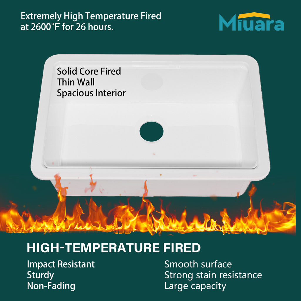 White Undermount Workstation Kitchen Sink 33 Inch - Large Topmount Fireclay Drop In Sink 33"x19"x10", Dual Mount Heavy Duty Deep Single Bowl, with 4 Custom Accessories, for Kitchen, Island