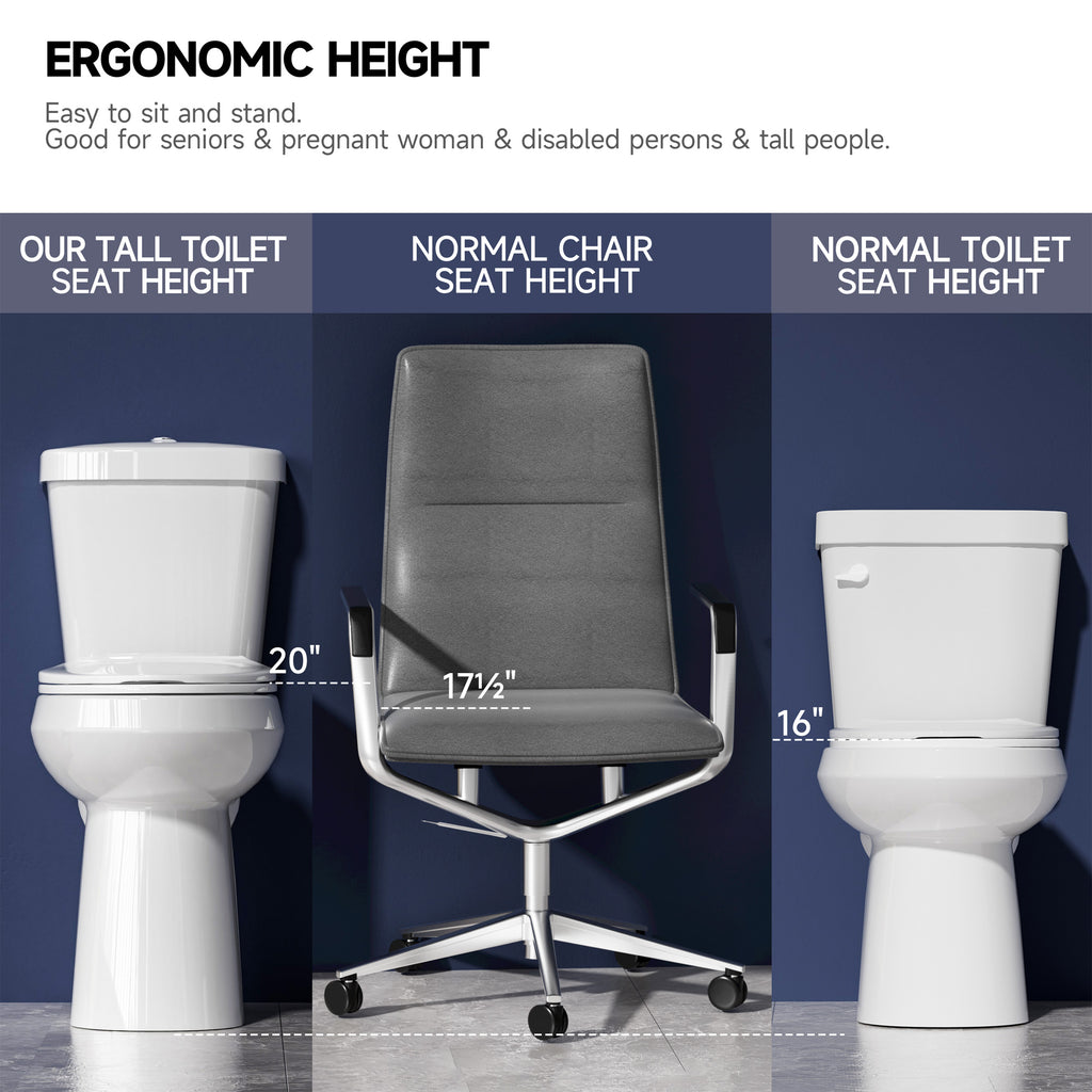 48.2cm Tall Comfort Toilet | ADA-Certified Dual Flush Water-Saving System | 30.5cm Rough-In Two-Piece Glossy White | Ideal for Small Bath Spaces & Elderly Users