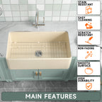 33-Inch Bone Color Farmhouse Kitchen Sink Double-Sided Apron-Front Design | Undermount Mounting | 33"×18"×10" Dimension | Heavy-Duty Solid Fireclay Construction | Perfect for Residential Kitchens