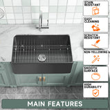  Black Farmhouse Sink 76.2 cm - Apron-front Undermount Double-sided Kitchen Sink, 76.2 cm × 45.7 cm × 25.4 cm, Farmhouse-style Single Bowl, Heavy-duty Solid Fireclay, Matte Black, Ideal for Kitchen