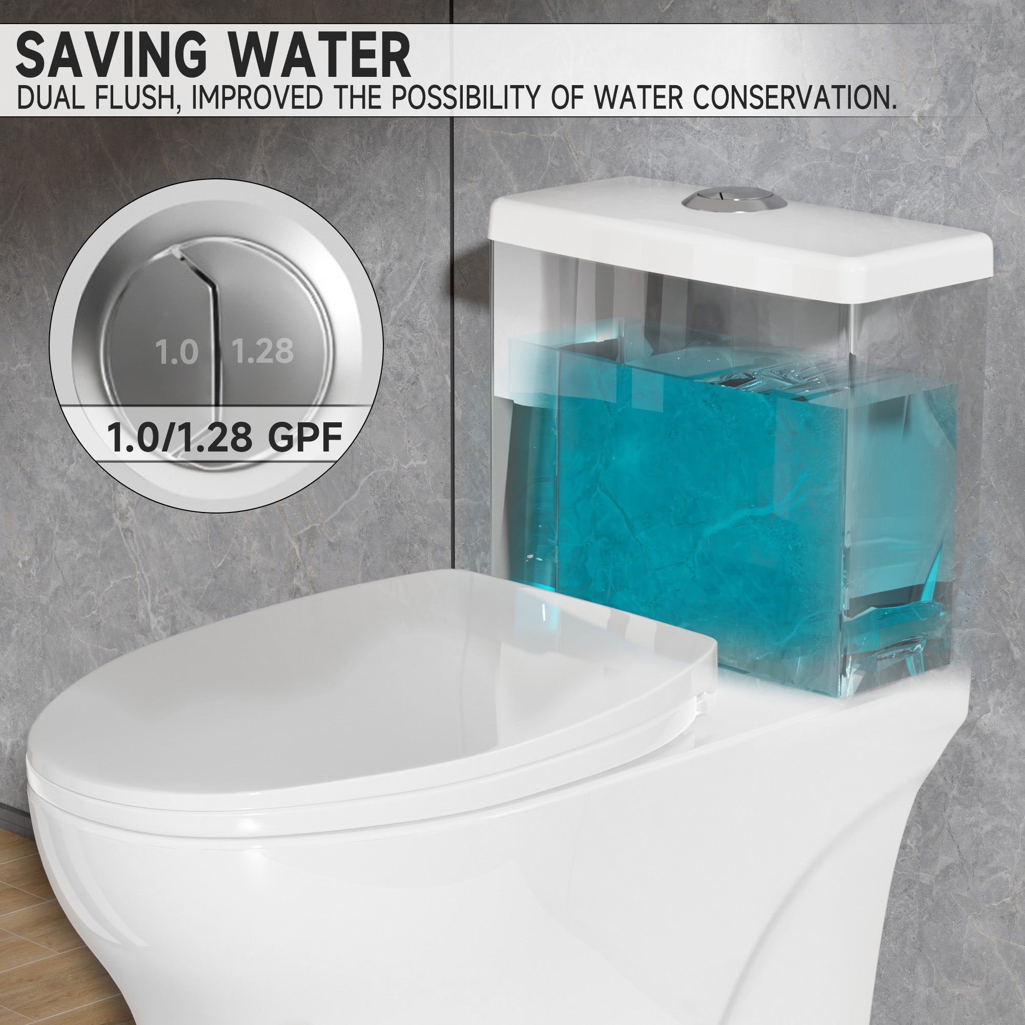 Elongated Modern Tall Toilet 19 Inch for Seniors, Powerful Tornado Flush Skirted High Toilet for Bathroom,One Piece Water Saving Dual Flush 1.0/1.28 GPF,Comfort ADA Bowl Heigh 18 Inch