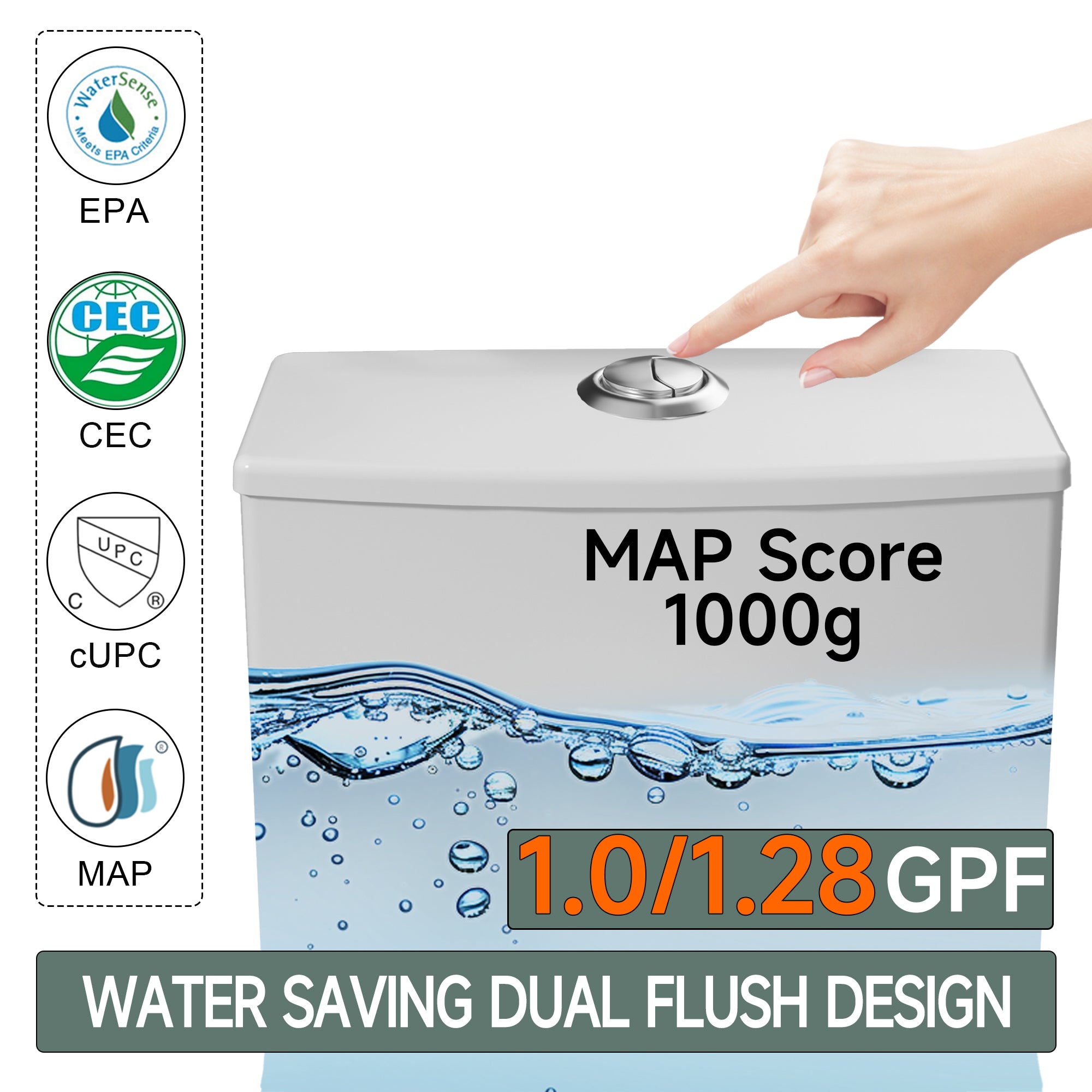 Compact One Piece Toilets for Small Bathroom Space, Modern Toilet with 17 Inch ADA Comfort Seat Height, 1.0/1.28 GPF Tornado Dual Flush,12 Inch Rougn In