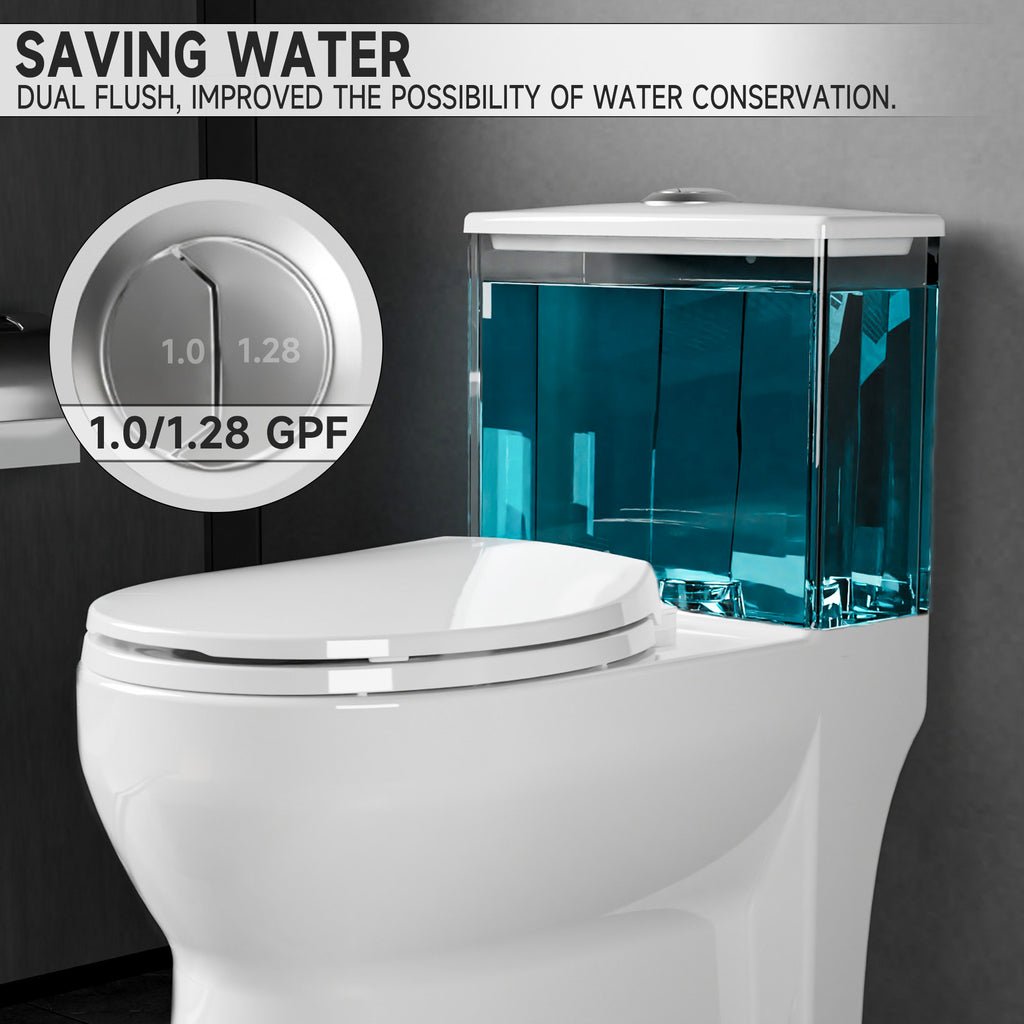 Compact One Piece Toilets for Small Bathroom Space, Modern Toilet with 19 Inch ADA Comfort Seat Height, 1.0/1.28 GPF Tornado Dual Flush,12 Inch Rougn In