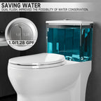 Compact One Piece Toilets for Small Bathroom Space, Modern Toilet with 19 Inch ADA Comfort Seat Height, 1.0/1.28 GPF Tornado Dual Flush,12 Inch Rougn In