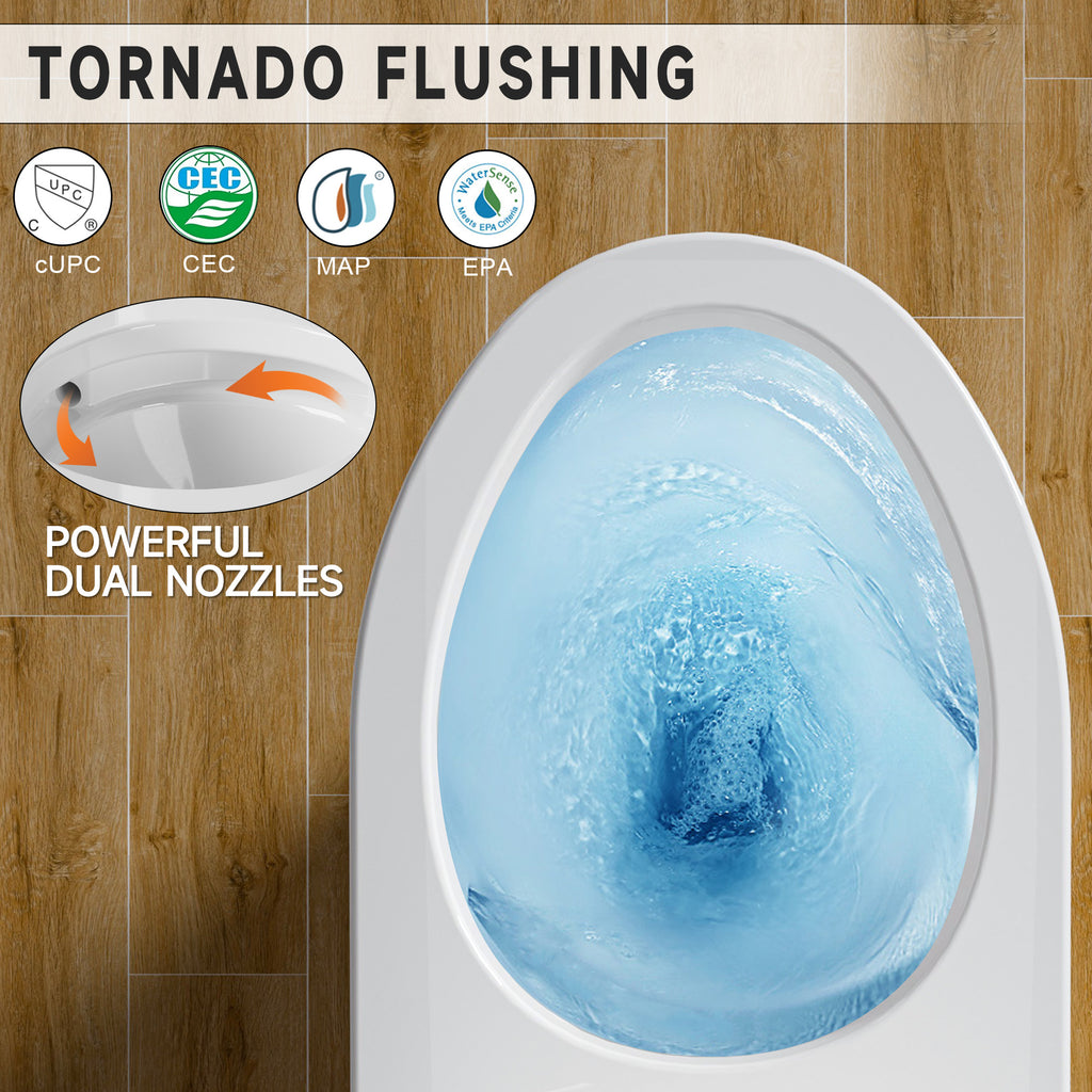 Elongated Modern Tall Toilet 19 Inch for Seniors, Powerful Tornado Flush Skirted High Toilet for Bathroom,One Piece Water Saving Dual Flush 1.0/1.28 GPF,Comfort ADA Bowl Heigh 18 Inch