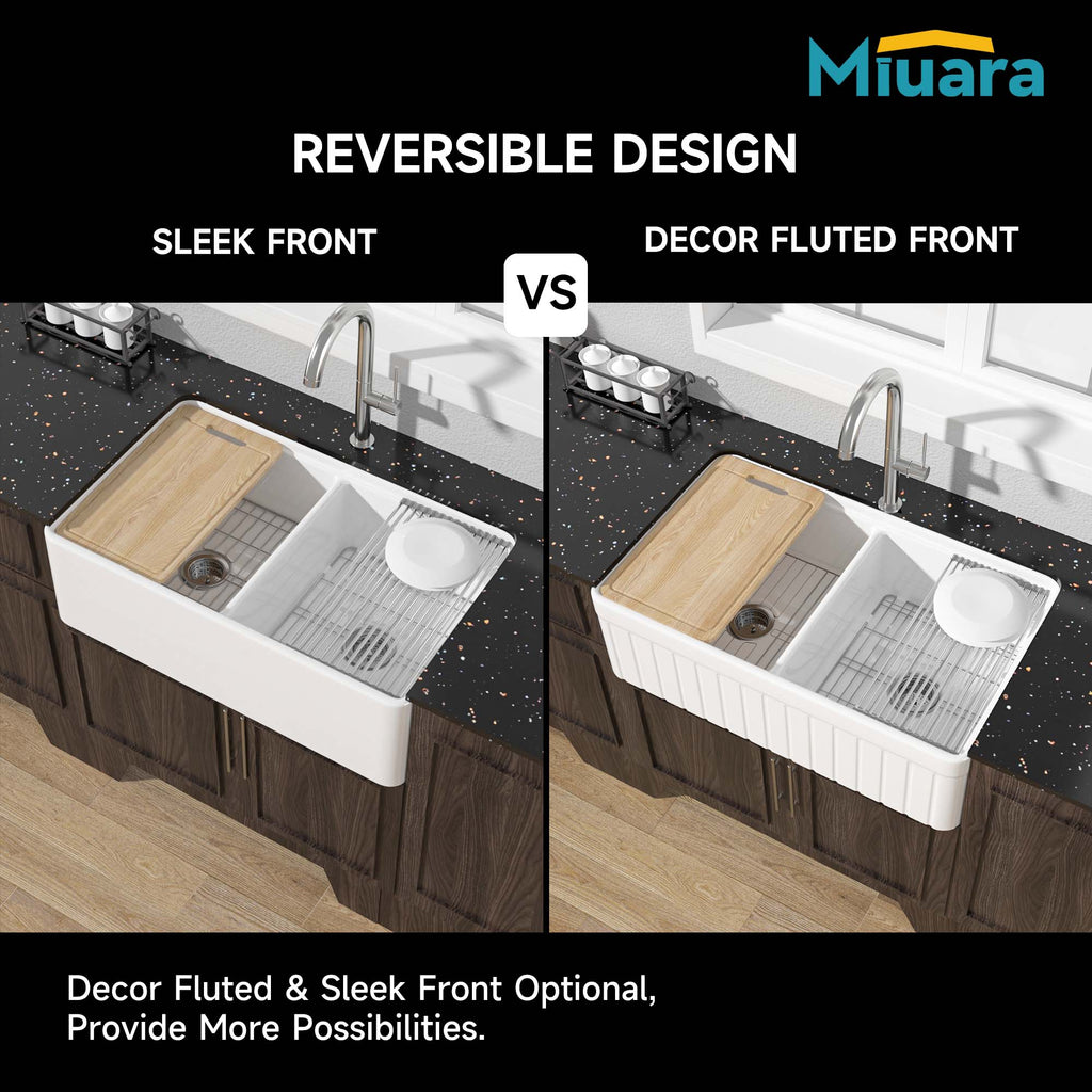 Farmhouse Workstation Sink, 76.2 cm, Suitable for Kitchen - White Apron-Front Fireclay Kitchen Sink, Double-Sided, 76.2 cm × 50.8 cm × 25.4 cm, Farmhouse-Style Heavy-Duty Deep Single Bowl