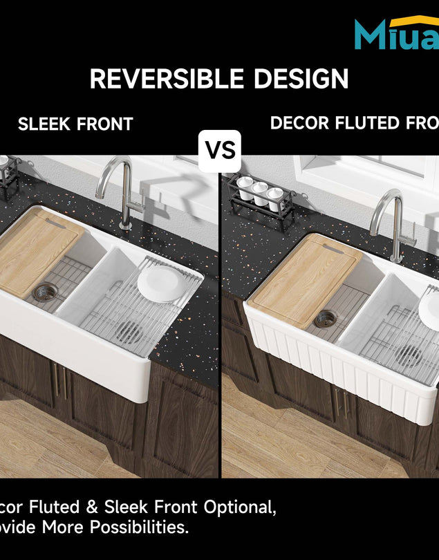 Farmhouse Workstation Sink, 76.2 cm, Suitable for Kitchen - White Apron-Front Fireclay Kitchen Sink, Double-Sided, 76.2 cm × 50.8 cm × 25.4 cm, Farmhouse-Style Heavy-Duty Deep Single Bowl