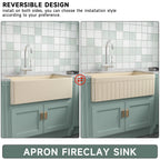 33-Inch Bone Color Farmhouse Kitchen Sink Double-Sided Apron-Front Design | Undermount Mounting | 33"×18"×10" Dimension | Heavy-Duty Solid Fireclay Construction | Perfect for Residential Kitchens