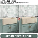 33-Inch Bone Color Farmhouse Kitchen Sink Double-Sided Apron-Front Design | Undermount Mounting | 33"×18"×10" Dimension | Heavy-Duty Solid Fireclay Construction | Perfect for Residential Kitchens