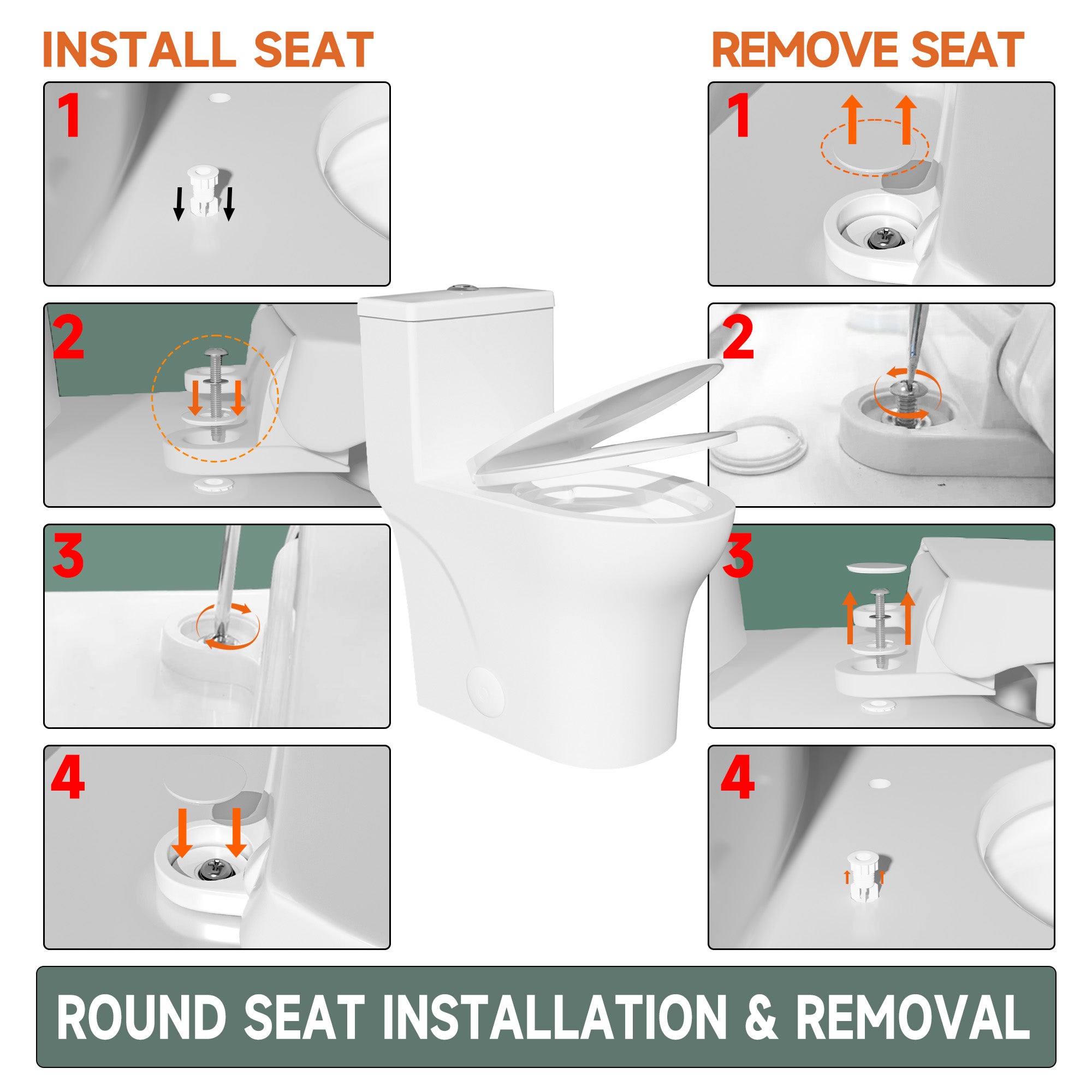 Elongated One Piece Toilets with 17 Inch ADA Comfort Seat Height for Seniors, Modern Toilet with 1.0/1.28 GPF Tornado Dual Flush Water Saving, 12 Inch Rougn In