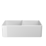 33" White Double-Bowl Farmhouse Apron-Front Sink Reversible Apron Design | 83.82×45.72×25.40 cm | Undermount Mounting | 50/50 Split Bowls | Heavy-Duty Solid Fireclay Construction | Perfect for Home Kitchens