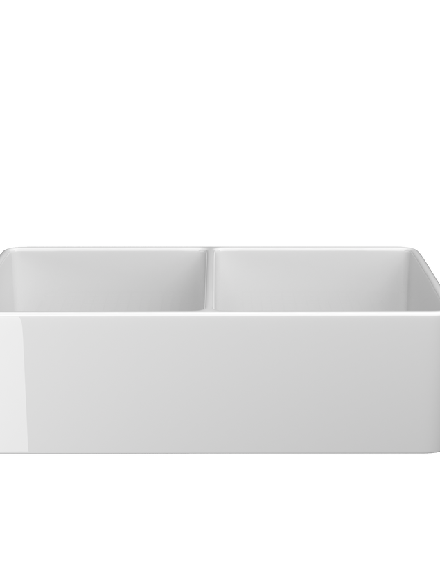 33" White Double-Bowl Farmhouse Apron-Front Sink Reversible Apron Design | 83.82×45.72×25.40 cm | Undermount Mounting | 50/50 Split Bowls | Heavy-Duty Solid Fireclay Construction | Perfect for Home Kitchens