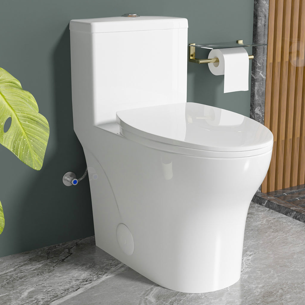 Elongated One Piece Toilets with 17 Inch ADA Comfort Seat Height for Seniors, Modern Toilet with 1.0/1.28 GPF Tornado Dual Flush Water Saving, 12 Inch Rougn In