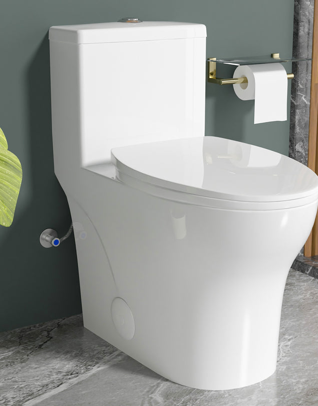 Elongated One Piece Toilets with 17 Inch ADA Comfort Seat Height for Seniors, Modern Toilet with 1.0/1.28 GPF Tornado Dual Flush Water Saving, 12 Inch Rougn In