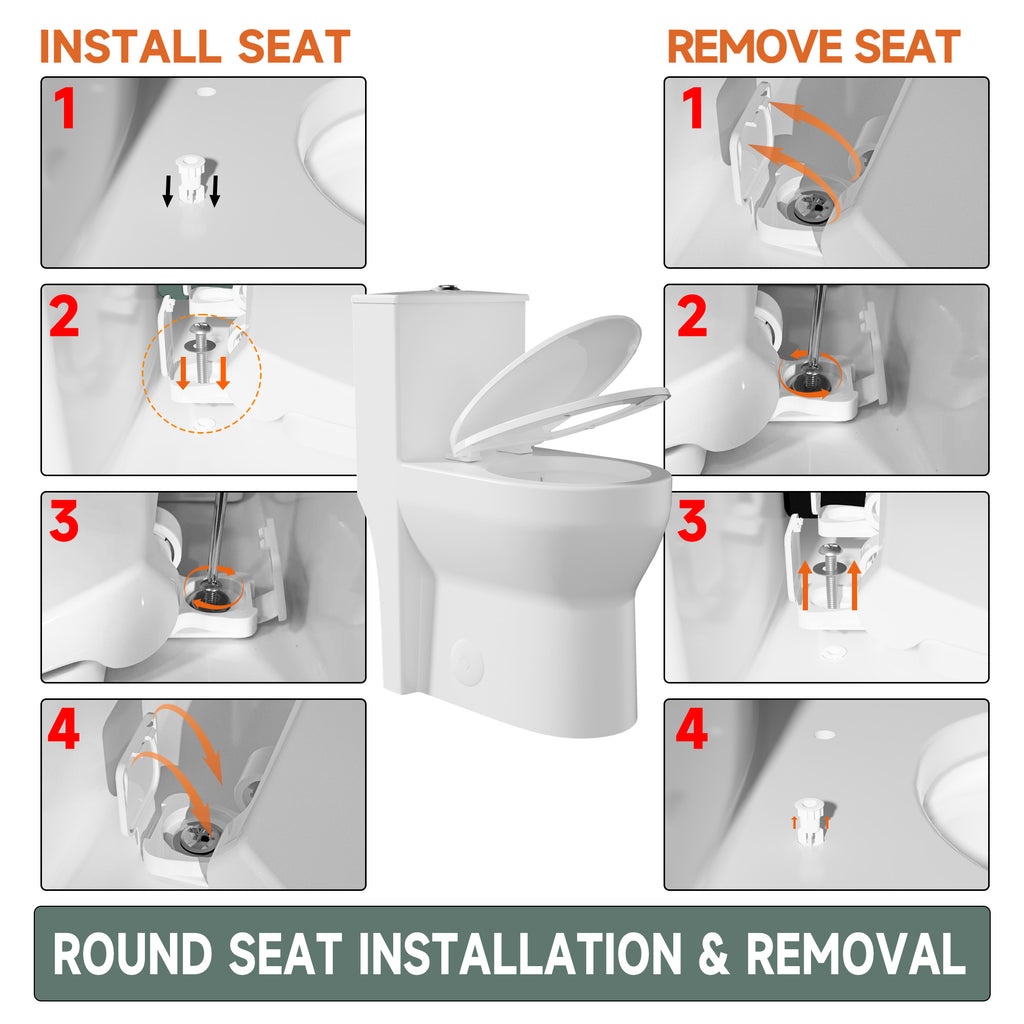 Compact One Piece Toilets for Small Bathroom Space, Modern Toilet with 17 Inch ADA Comfort Seat Height, 1.0/1.28 GPF Tornado Dual Flush,12 Inch Rougn In