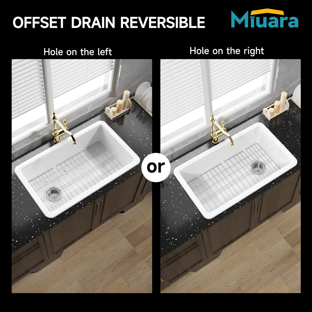 White Undermount Kitchen Sink 32 Inch - Large Topmount Fireclay Drop In Sink 32"x19"x10", Dual Mount Heavy Duty Deep Single Bowl, with 2 Custom Accessories, Glossy White, for Kitchen