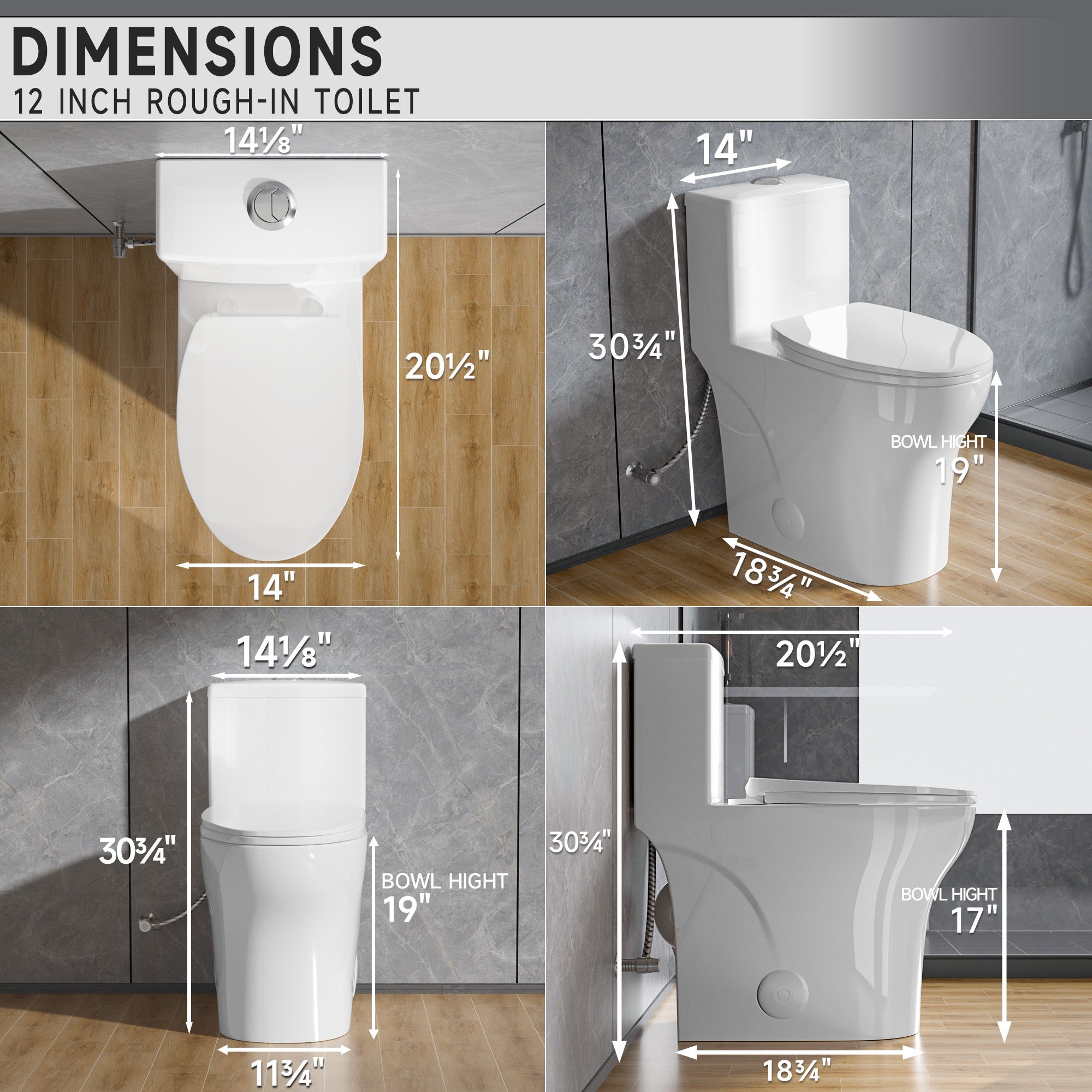 Elongated Modern Tall Toilet 19 Inch for Seniors, Powerful Tornado Flush Skirted High Toilet for Bathroom,One Piece Water Saving Dual Flush 1.0/1.28 GPF,Comfort ADA Bowl Heigh 18 Inch