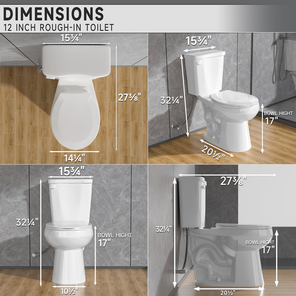 17 Inch Compact Tall Toilets for Bathrooms,ADA Comfort Chair Height Seat for Seniors,Two Piece Toilets Seat Height 17.5 Inch,Tornado Single Flush 1.28 GPF,12 Inch Rough-in