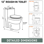Compact One Piece Toilets for Small Bathroom Space, Modern Toilet with 17 Inch ADA Comfort Seat Height, 1.0/1.28 GPF Tornado Dual Flush,12 Inch Rougn In